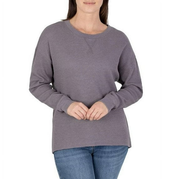 Seven7 Women's High-Low Hem Super Soft Waffle Knit Crew Pullover Top (Charcoal Grey Heather, XXL)