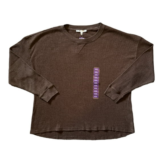Seven7 Women's High-Low Hem Super Soft Waffle Knit Crew Pullover Top (Chocolate Brown, XL)