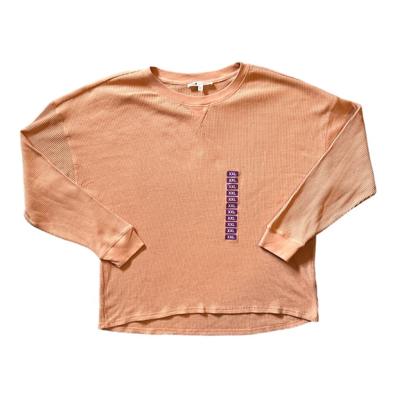 Seven7 Women's High-Low Hem Super Soft Waffle Knit Crew Pullover Top (Peach Cargo, M)