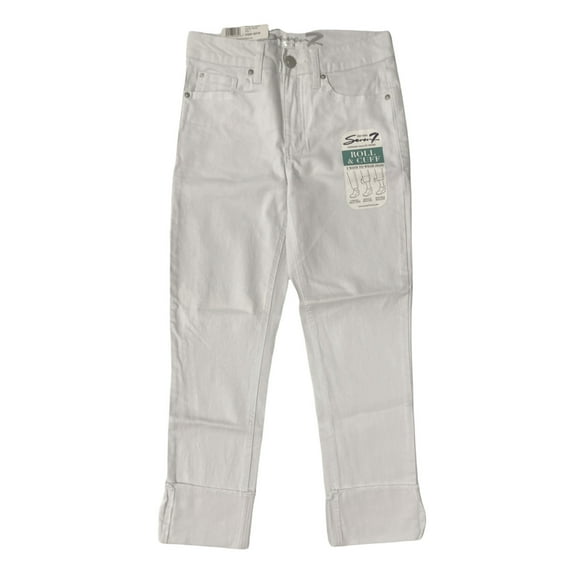 Seven7 Women's High Rise Slim Straight Roll & Cuff Jeans (White, 4)