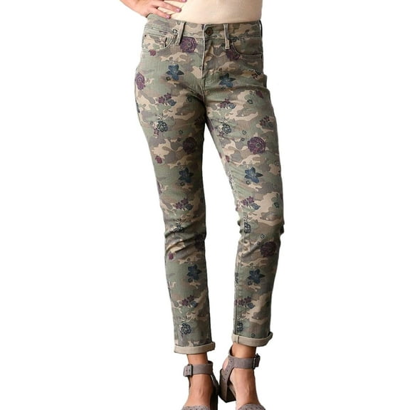 Seven7 Women's High Rise Slim Straight in Floral Camo, Lichen Green (4)