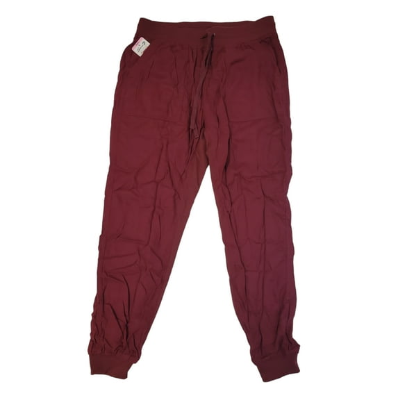 Seven7 Women's Lightweight Relaxed Utility Jogger Pants w/ Pockets (Burgundy, XL)