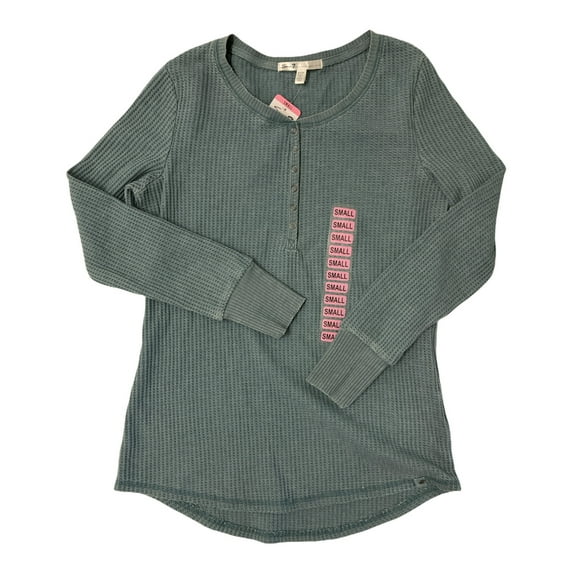 Seven7 Women's Super-Soft Relaxed Fit Long Sleeve Snap Waffle Henley (Blue Stone, XXL)