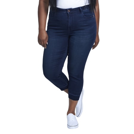 Seven7 Women's Plus Size High Rise Skinny Crop with Released Hem