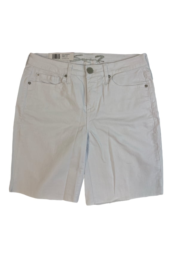 Women's Soft Stretch Fray Hem Sunset Bermuda Short (White, 6)