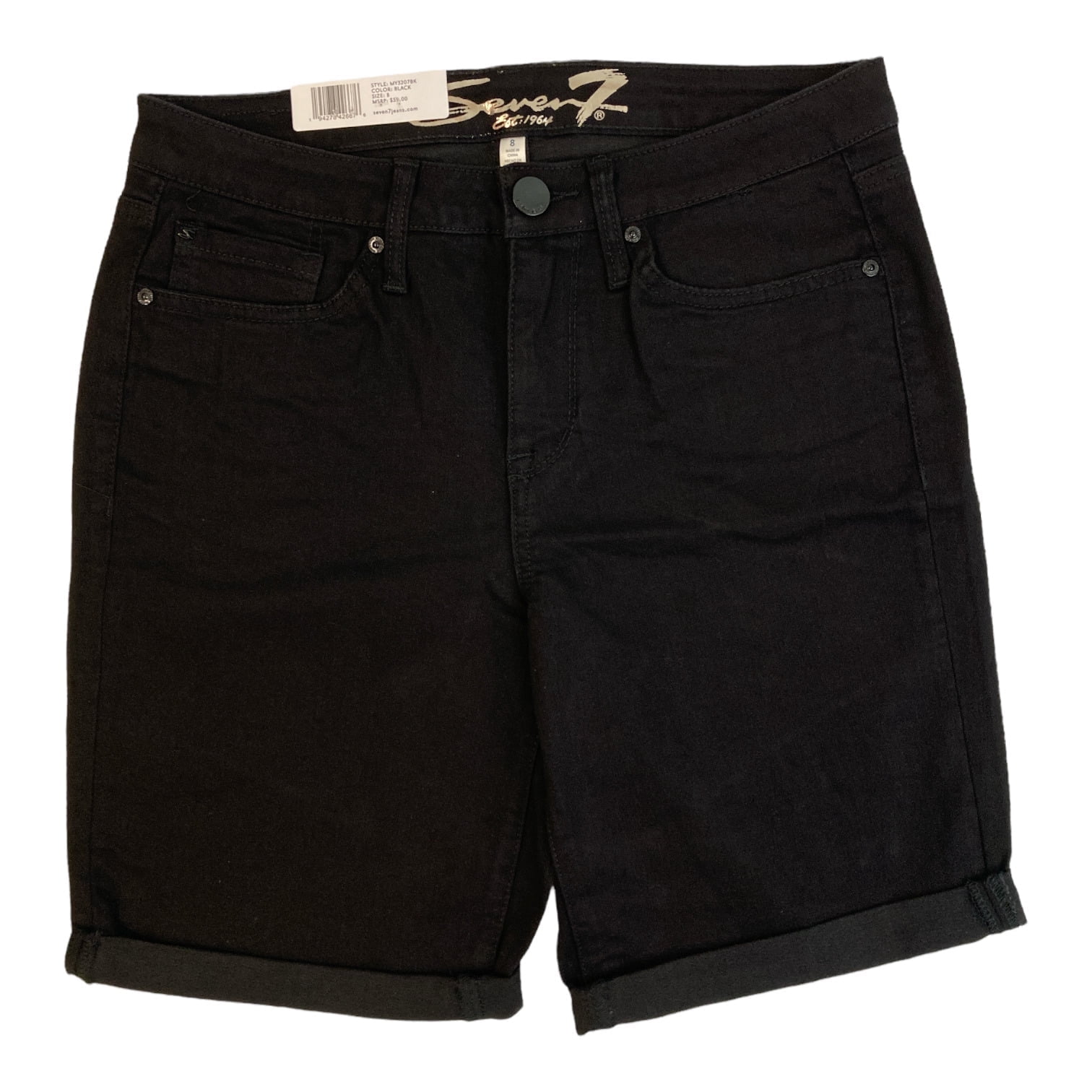 Seven7 Women's Soft Stretch Rolled Hem Sunset Bermuda Short (Black, 6)