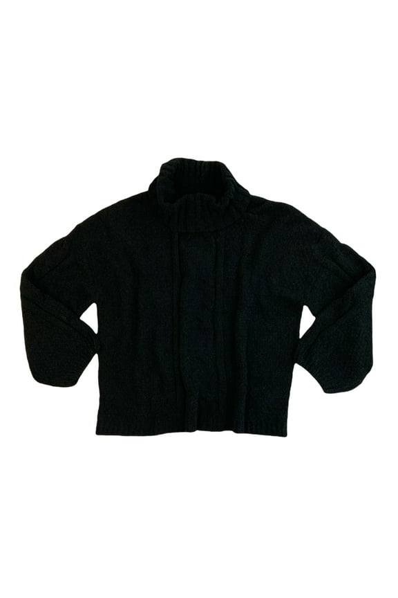 Women's Soft & Warm Cable Knit Chenille Sweater (Black, XL)