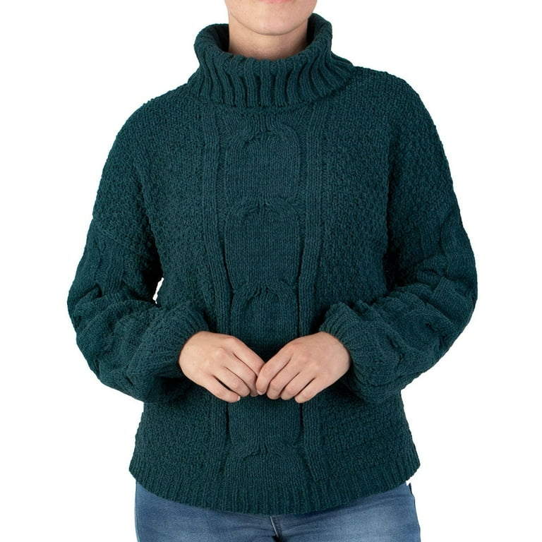 Seven7 Women's Soft Warm Cable Knit Chenille Sweater (Deep Teal