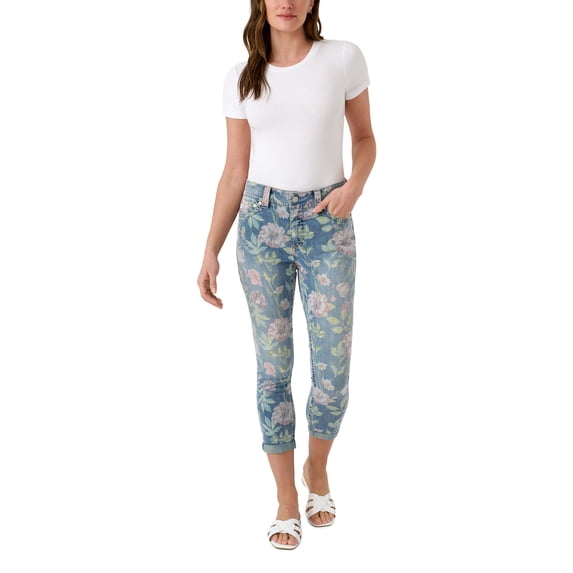 Seven7 Women's Starlette Crop Stretch Jean, Floral Print