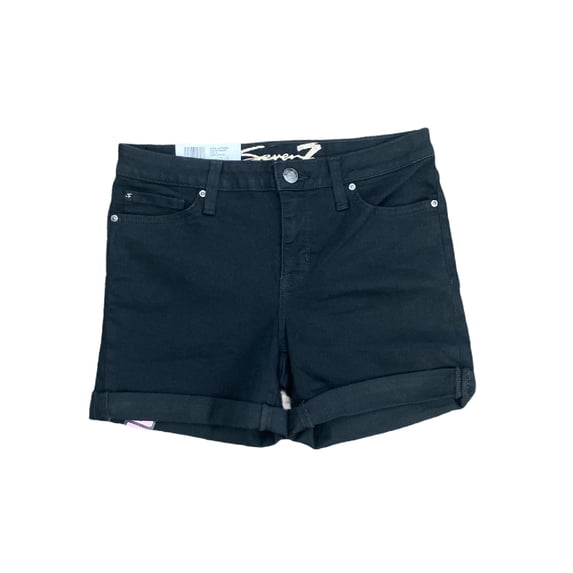 Seven7 Women's Stretch Mid-Rise 5" Inseam Weekend Denim Short, Rolled Cuff (Black, 6)
