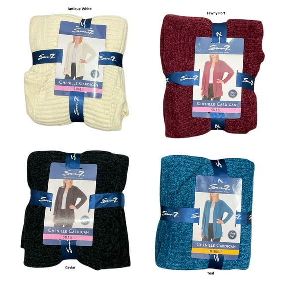 Seven7 Women's Super Soft Cozy Chenille Cardigan Sweater (Caviar, XL)