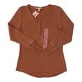 thumbnail image 1 of Seven7 Women's Super-Soft Relaxed Fit Long Sleeve Snap Waffle Henley (Camel, S), 1 of 2