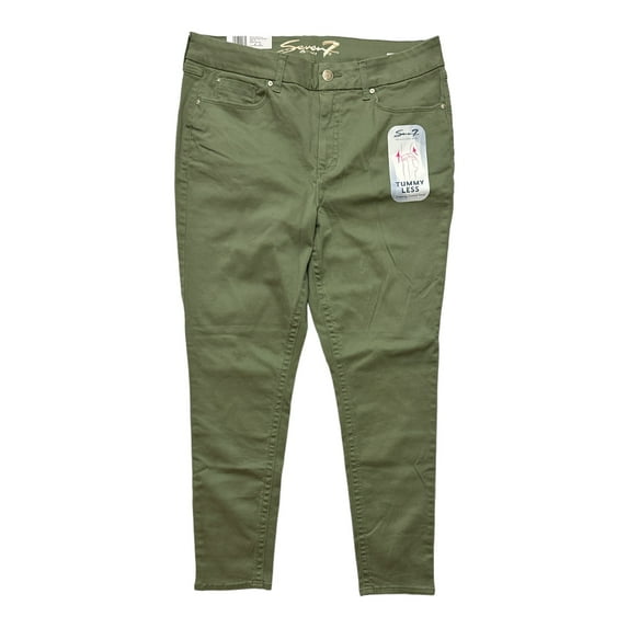Seven7 Women's Tummyless High Rise Slimming Control Panel Skinny Jeans (Dusty Olive, 4)