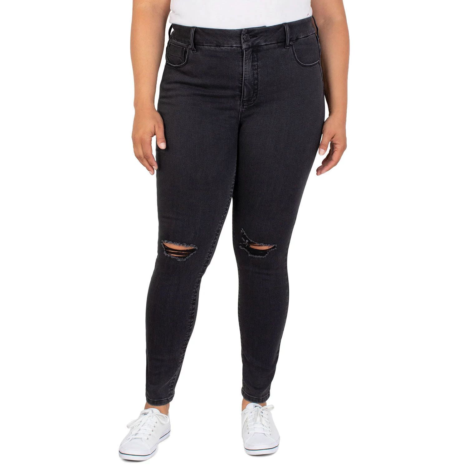 Seven7 Women's Tummyless Skinny Mid-Rise Stretch Plus Size Jean (Black,  18W) 