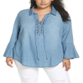thumbnail image 1 of Seven7 Women's Tunics Reyes Wash Lace up Tunic Blue Size 3X, 1 of 3