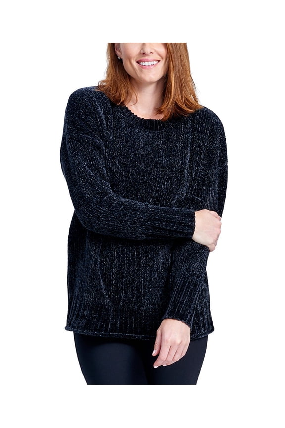 Womens Size Large Long Sleeve Ultra Plush Chenille Pullover Sweater, Caviar