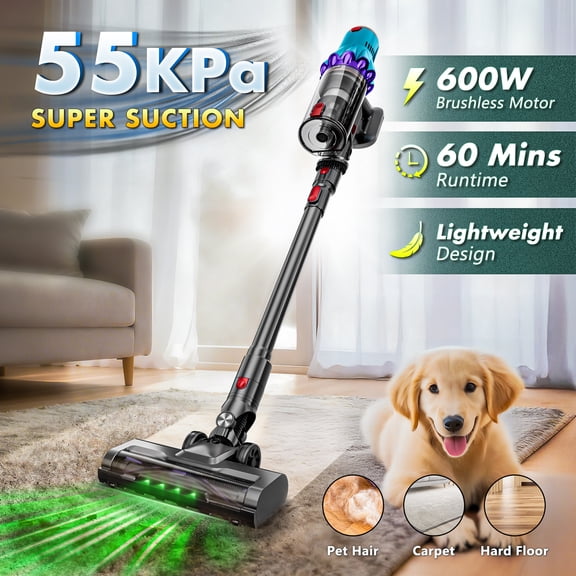 Vexwin Lightweight Cordless Vacuum Cleaner 55Kpa 60Mins 600W Brushless Motor for Pet Hair Carpet