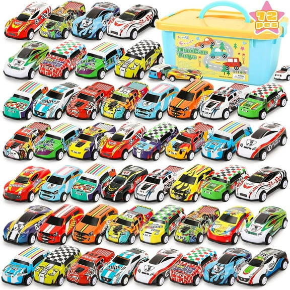 SevenQ Toy Cars Party Favors for Kids, 72Pcs Pull Back Cars Playsets with Storage Box, Mini Toys Race Cars for Kids