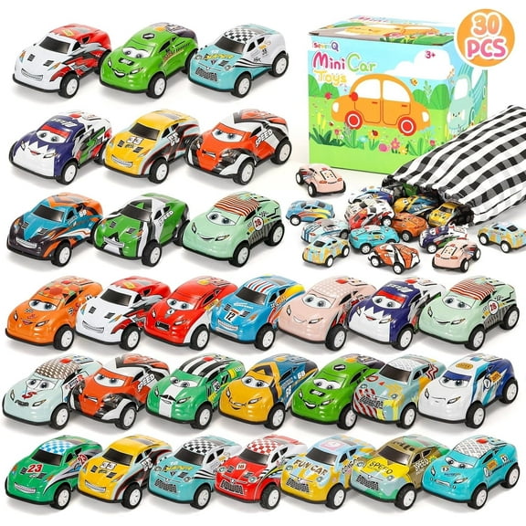 SevenQ Toy Cars for Kids Ages 4-8, 30Pcs Pull Back Cars Playses with Storage Bag,Mini Toys