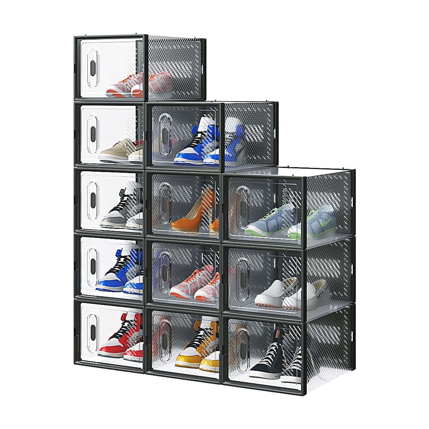 SevenThree 12 Pack Stackable Shoe Storage Boxes Fit Size 9 Shoe ...