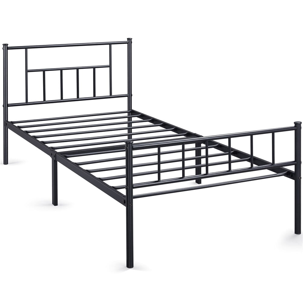 W Frame SevenThree Metal Bed Frame w/ Headboard No Box Spring Needed Industrial ...
