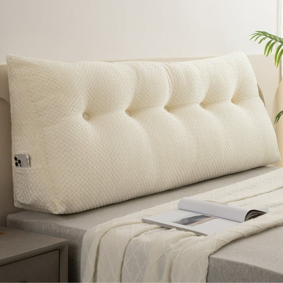 SevenThree Velvet Headboard Wedge Pillow - Large Triangular Reading Backrest with Lumbar Support, Plush Bolster Cushion for Bed & Daybed.