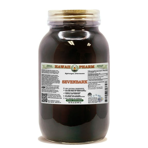 Sevenbark (Hydrangea Arborescens) Dry Root ALCOHOL-FREE Liquid Extract. Expertly Extracted by Trusted HawaiiPharm Brand. Absolutely Natural. Proudly made in USA. Glycerite 32 Fl.Oz
