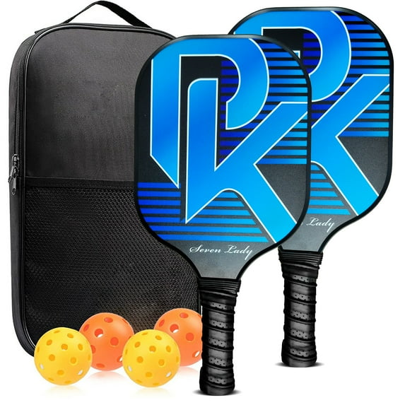 Sevenlady Pickleball Paddles, Fiberglass Surface Polypropylene Honeycomb Core, Pickleball Paddles Set with 2 Pickleball Paddles, 4 Balls and Carry Bag, Pickleball Racket Gifts for Beginners & Pros