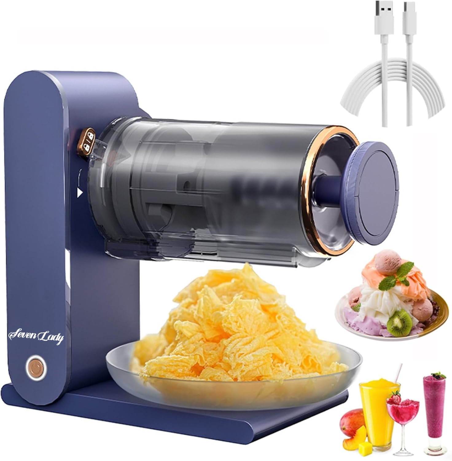 Sevenlady Snow Cone Machine Electric Shaved Ice Machine Portable Slushie Machine Ice Shaver Crushed Ice Maker Smart Ice Crusher for Outdoor and Home Use