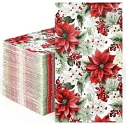 Sevenstars 100 PCS Red Napkins 3 Ply Poinsettia Towels Disposable Xmas Party Supplies