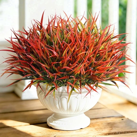 Yastouay 12 Pcs Artificial Plants Outdoor Fake Plants Spring Summer Fake Bushes UV Resistant Plastic Greenery for Garden,Front Porch（Red Green）