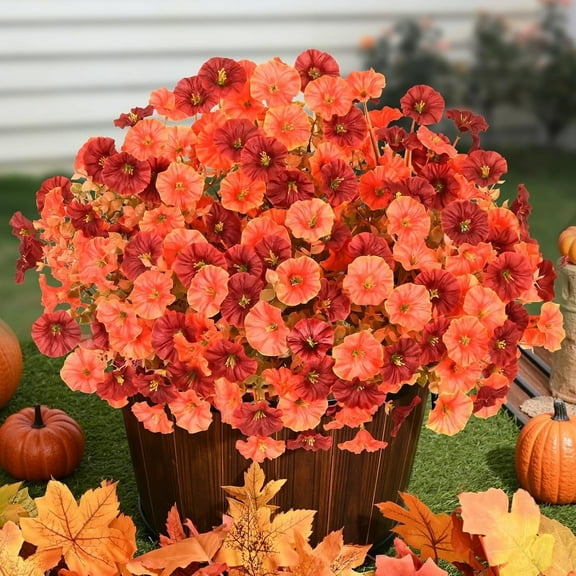 Yastouay 14 Bundles Artificial Mums for Outdoors,Fake Mums for Home Decor,UV Resistant Faux Fall Flowers for Garden Porch Yard Patio Decoration(Brown,Orange)