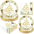 Sevenstars 200 PCS Christmas Paper Plates and Napkins Gold Christmas