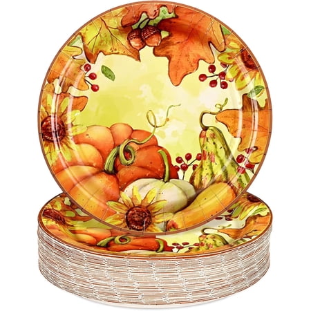 Sevenstars 50Pcs Fall Paper Plates,9Inch Pumpkin Disposable Plates Party Supply for Thanksgiving Harvest Disposable Dinnerware for 50 Guests