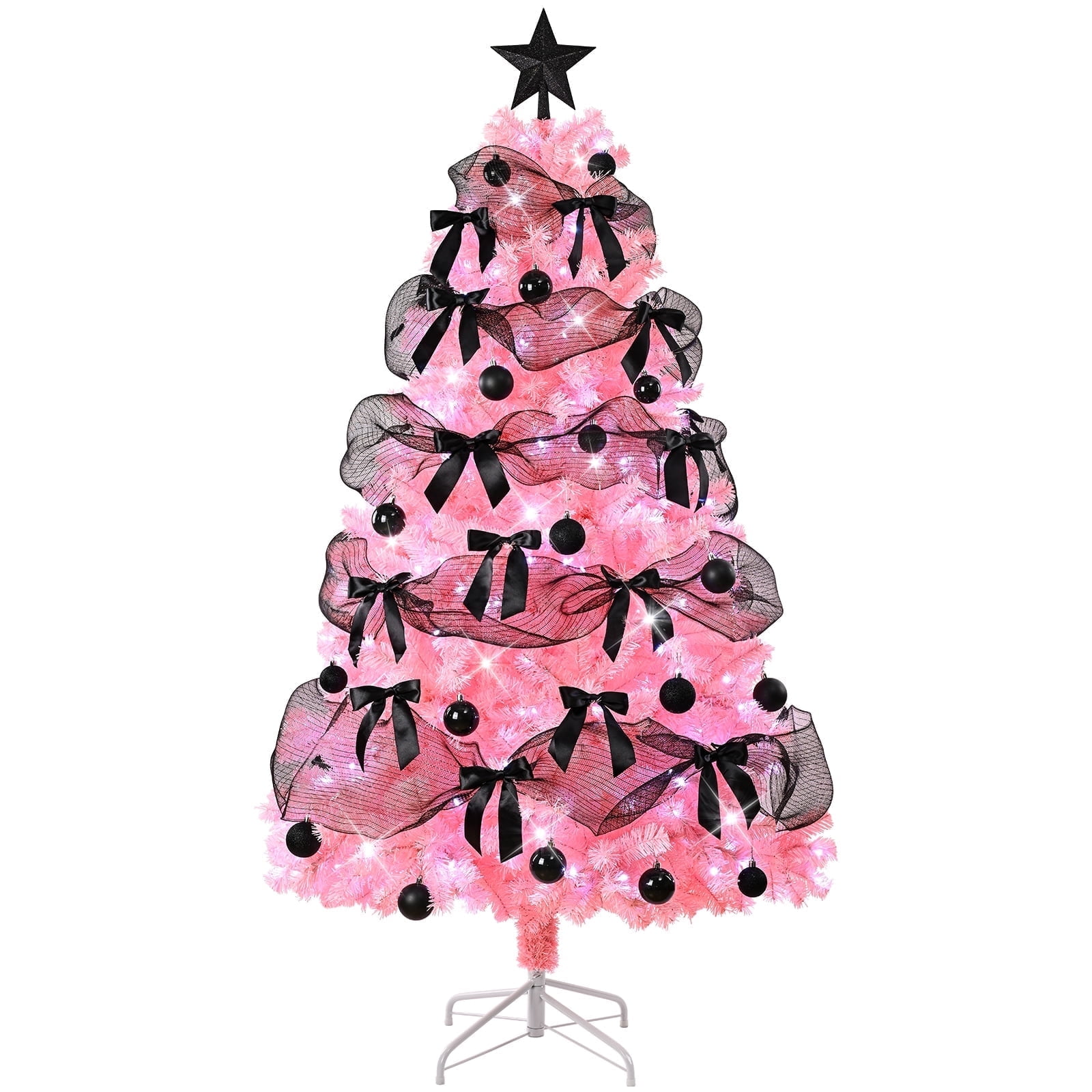 Yastouay 6.1 Ft Pink Christmas Tree with Lights,Artificial Pink Tree with Metal Stand for Christmas Decor