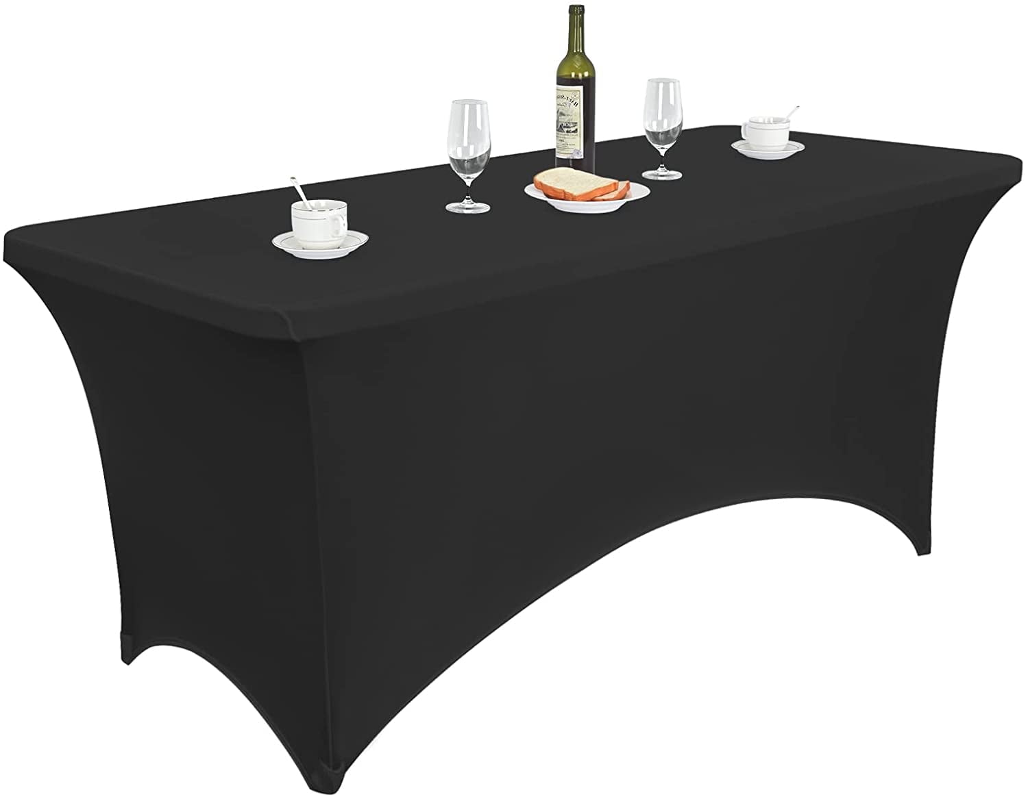 Sevenstars 6ft Black Spandex Tablecloth Stretch Fitted Rectangular