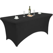Sevenstars 6ft Black Spandex Tablecloth Stretch Fitted Rectangular Table Cover for Party, Banquet, Wedding