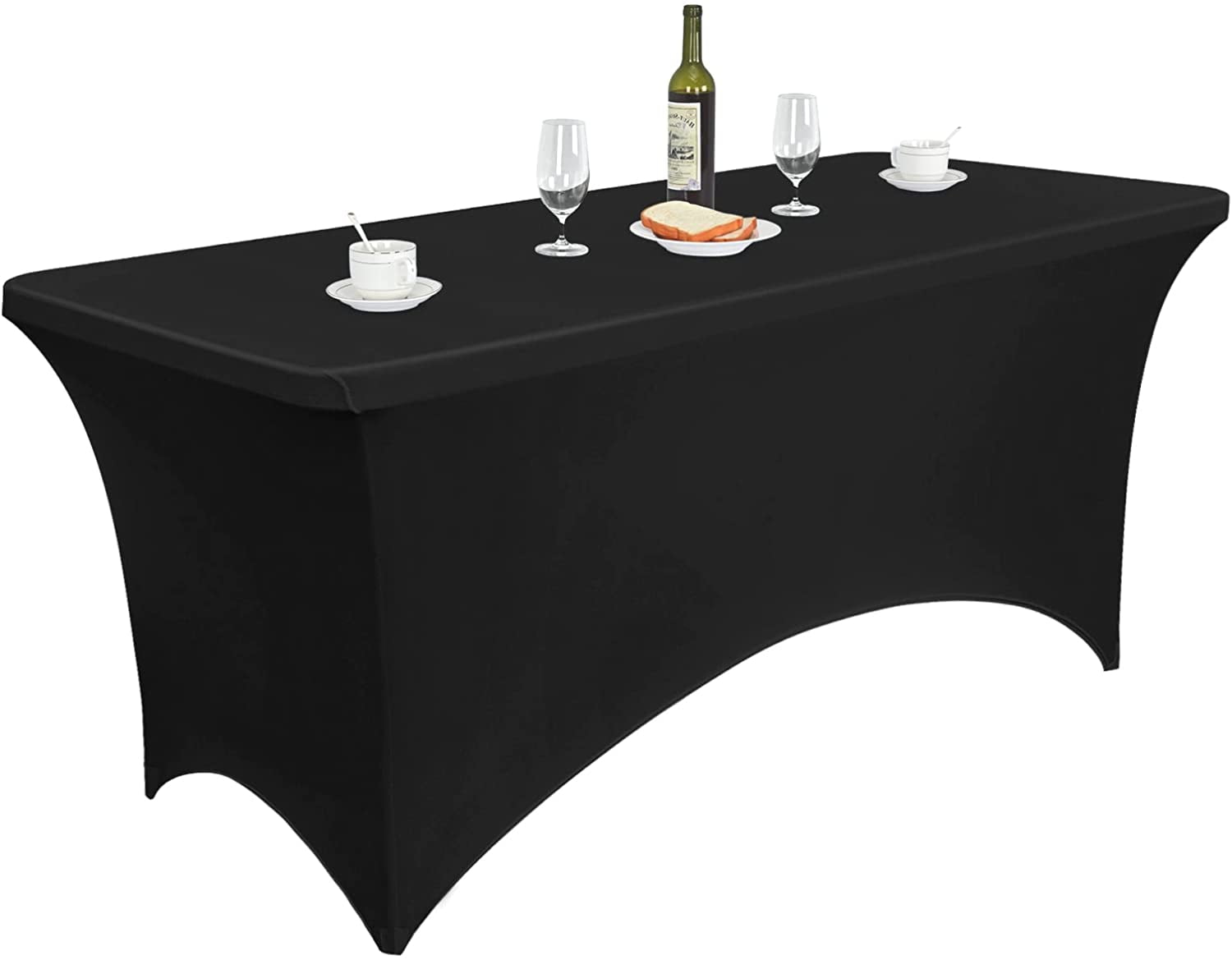 Sevenstars 8ft Black Spandex Tablecloth Stretch Fitted Rectangle Table Cover for Party, Banquet ...