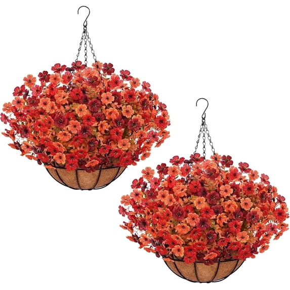 Yastouay Artificial Hanging Flowers Basket for Outdoors,24 Pcs Faux Plants with Baskets for Home Garden Porch Decor
