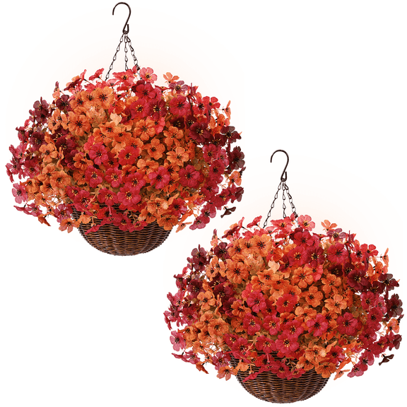 Yastouay Hanging Fall Flowers for Outdoors, 24 Pcs UV Resistant Fake Mums Hanging Basket for Yard Garden Porch Fall Decor