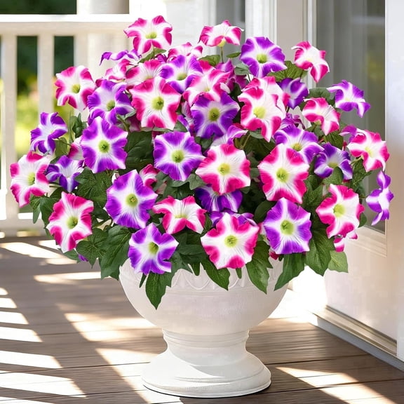 Yastouay Artificial Fake Flowers for Outdoor,8 Pcs No Fade Faux Petunias,UV Resistant Realistic Silk Flowers,for Garden Balcony Yard Porch Deco,Pink/Purple