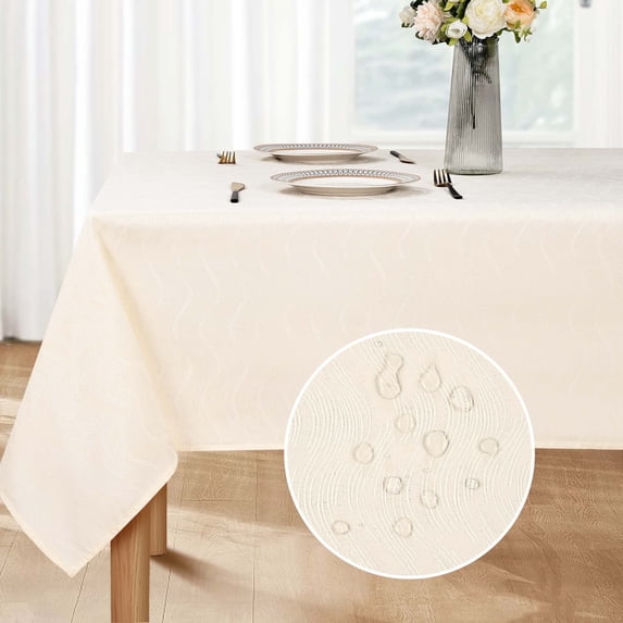 Yastouay Beige Tablecloth Rectangle Fabric Cream Table Cover Jacquard Swirl Pattern for Kitchen Dinning, 60" x 84"