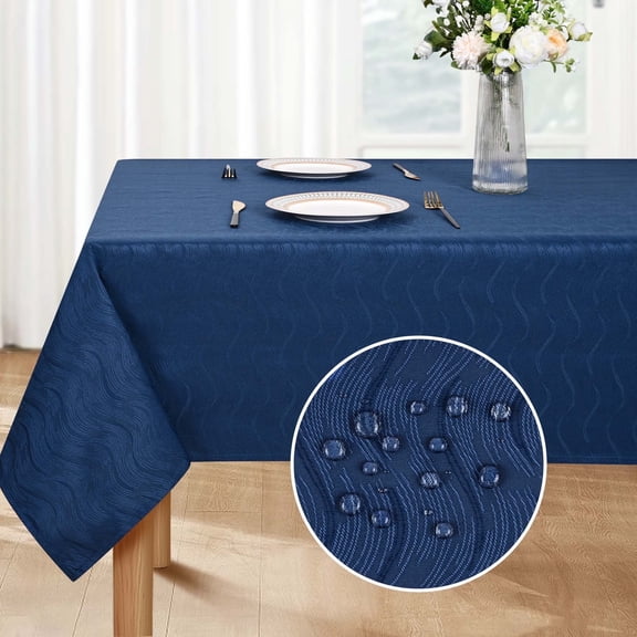 Sevenstars Rectangle Tablecloth Nazy Blue Fabric Table Cover Jacquard Swirl Pattern for Kitchen Dinning, 60" x 84"