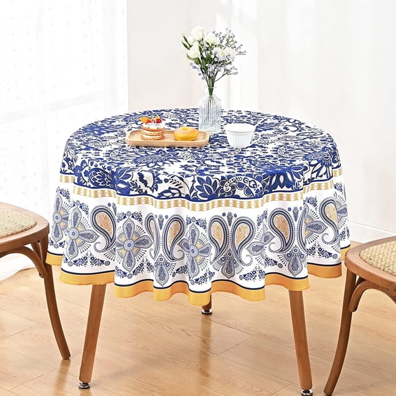Sevenstars Spring Floral Bohemian Tablecloth Blue Paisley Table Cloth Round Table Cover for Dinner, Outdoor, 60 inch