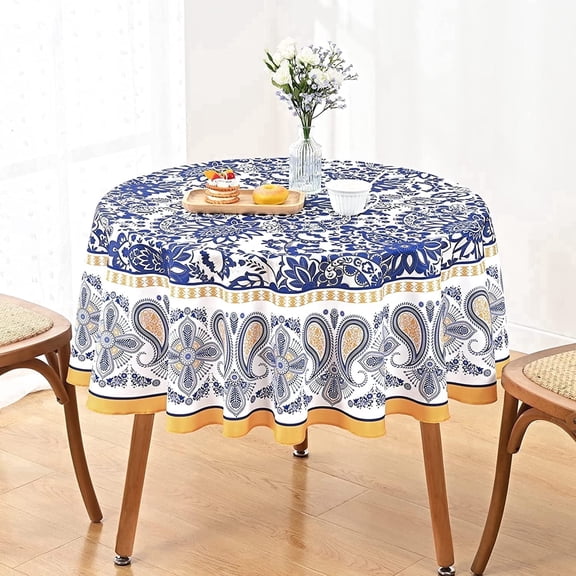 Sevenstars Spring Floral Bohemian Tablecloth Blue Paisley Table Cloth Round Table Cover for Dinner, Outdoor, 60 inch