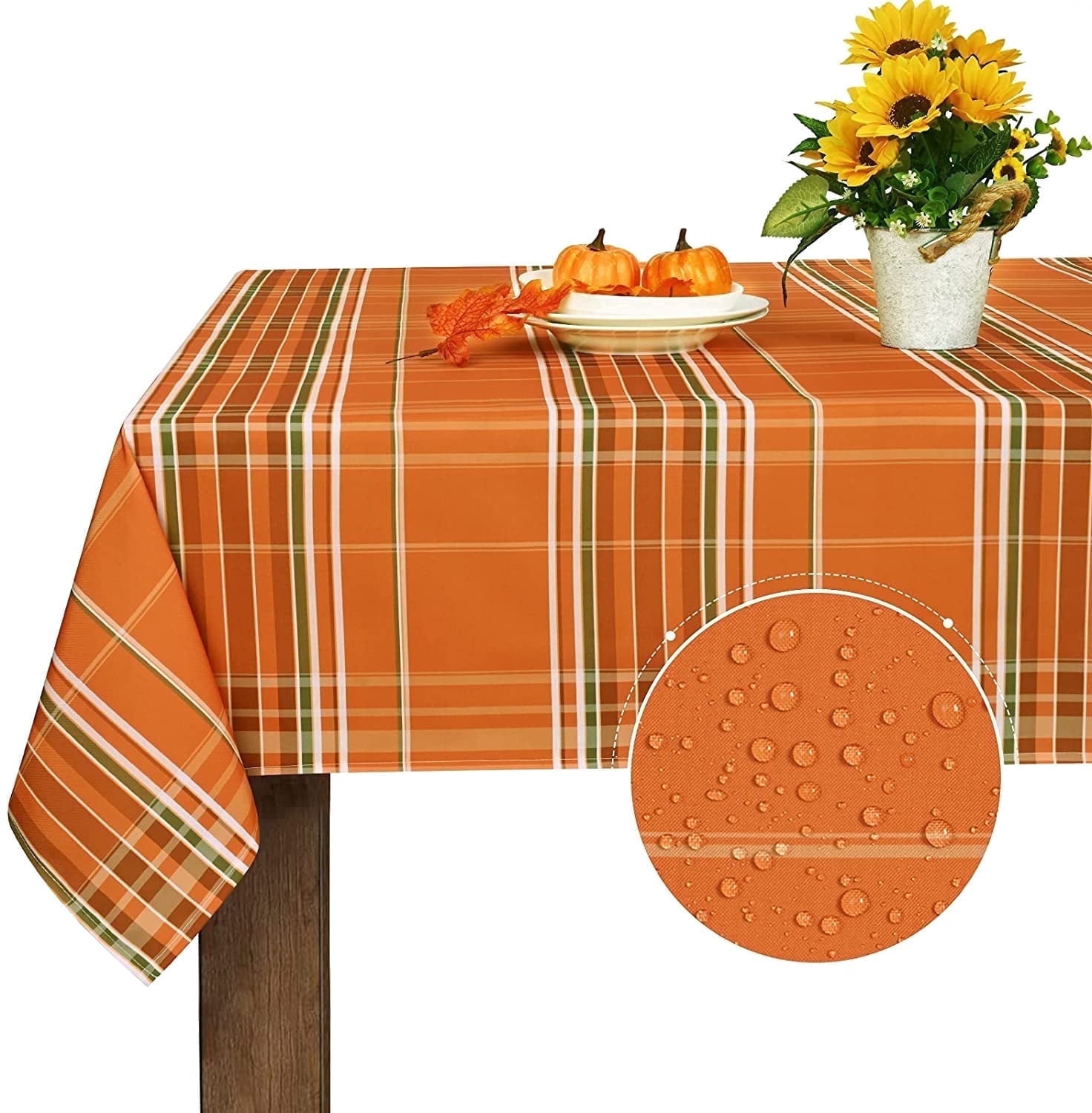 Yastouay Buffalo Plaid Tablecloth Fall Thanksgiving Table Cloth Orange Rectangle Table Cover for Dinner Autumn Decor, 60" x 84"