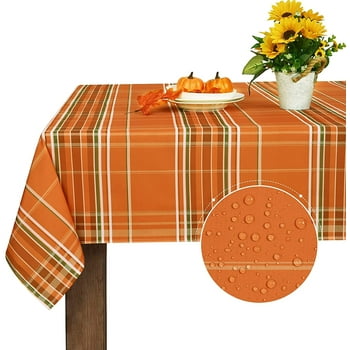 Sevenstars Buffalo Plaid Tablecloth Fall Thanksgiving Table Cloth Orange Rectangle Table Cover for Dinner Party, 60" x 84"