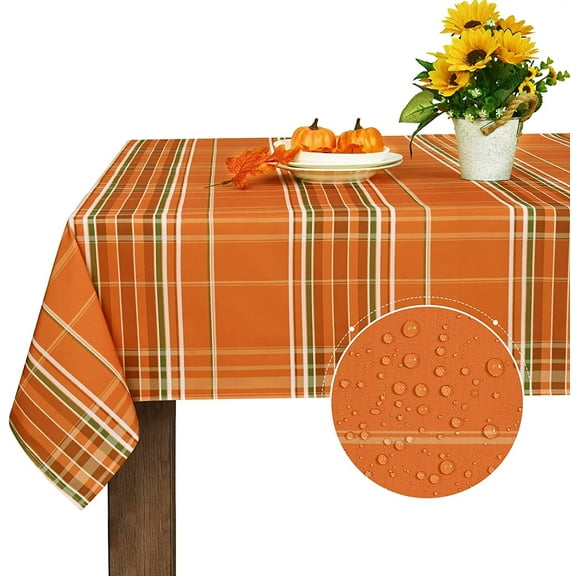 Sevenstars Buffalo Plaid Tablecloth Fall Thanksgiving Table Cloth Orange Rectangle Table Cover for Dinner Party, 60" x 84"