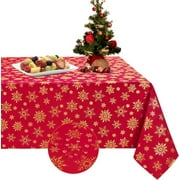 Sevenstars Christmas Tablecloth Gold Snowflake Table Cloth Red Square Table Cover for Dinner Party, 55" x 55"