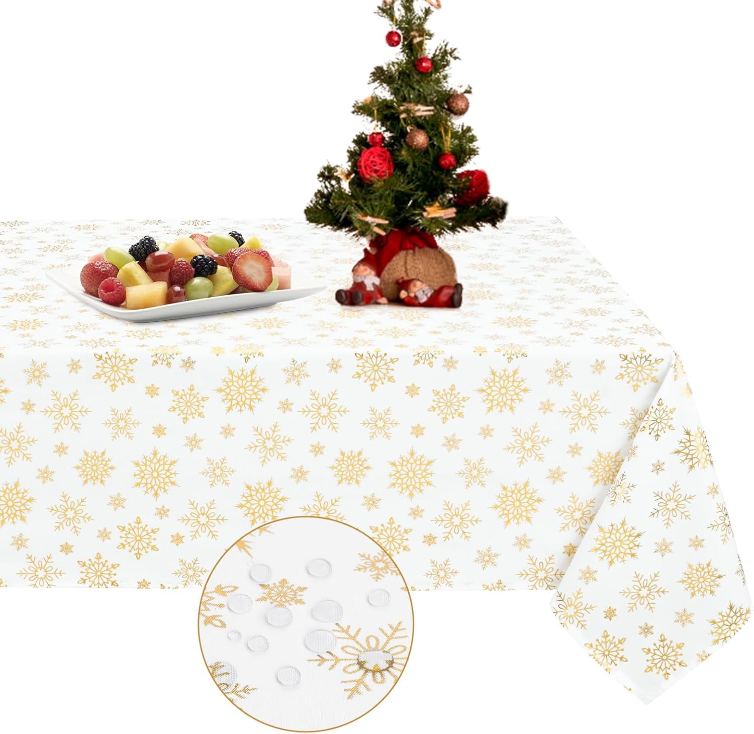 Sevenstars Christmas Tablecloth Gold Snowflake Table Cloth White Square Table Cover for Dinner Party, 55" x 55"